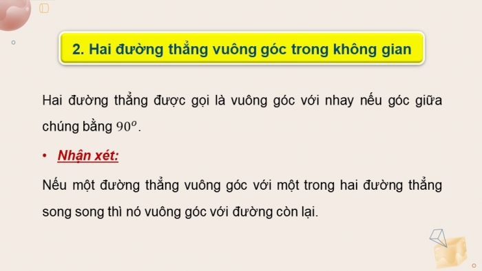 Giáo án powerpoint dạy thêm Toán 11 cánh diều Chương 8 Bài 1: Hai đường thẳng vuông góc