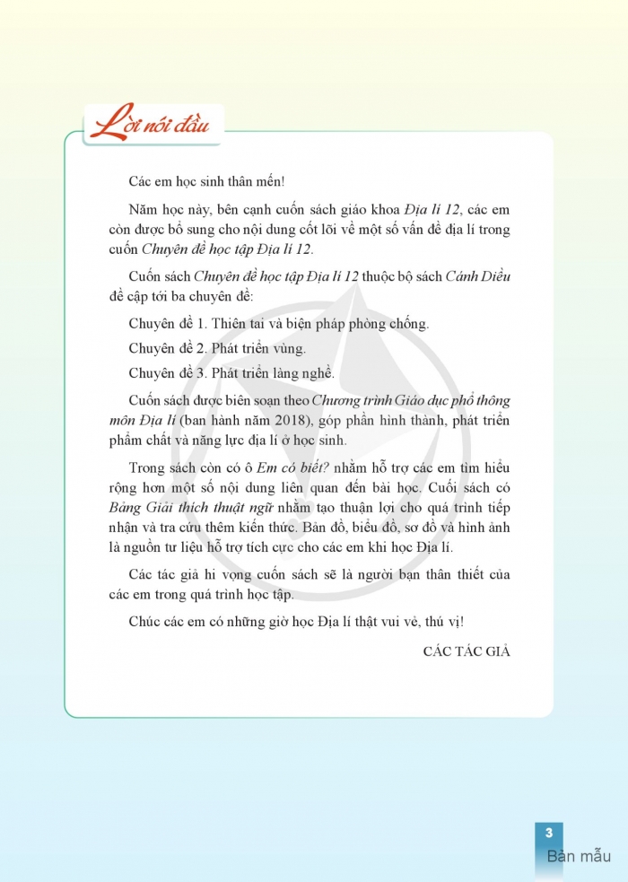 Tải PDF shs chuyên đề Địa lí 12 cánh diều