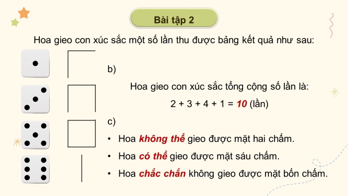 Giáo án powerpoint dạy thêm Toán 4 chân trời Bài 18: Số lần lặp lại của một sự kiện