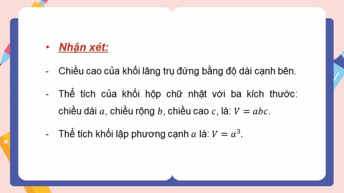 Giáo án powerpoint dạy thêm Toán 11 cánh diều Chương 8 Bài 6: Hình lăng trụ đứng. Hình chóp đều. Thể tích của một số hình khối