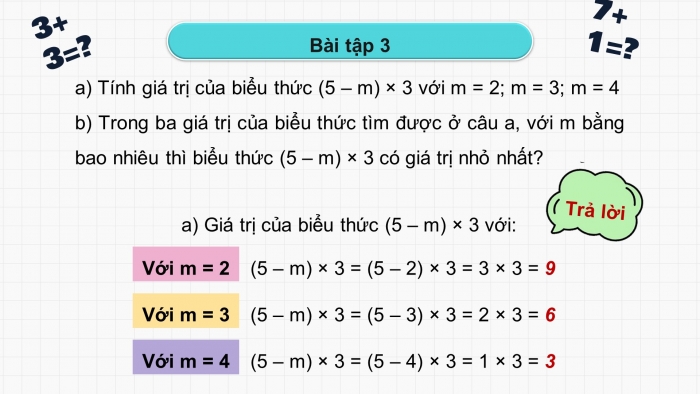 Giáo án powerpoint dạy thêm Toán 4 chân trời Bài 10: Biểu thức có chứa chữ