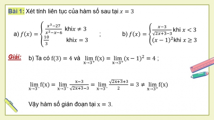 Giáo án powerpoint dạy thêm Toán 11 cánh diều Chương 3 Bài 3: Hàm số liên tục