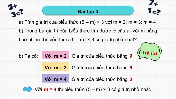 Giáo án powerpoint dạy thêm Toán 4 chân trời Bài 10: Biểu thức có chứa chữ