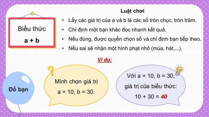 Giáo án powerpoint dạy thêm Toán 4 chân trời Bài 11: Biểu thức có chứa chữ (tiếp theo)