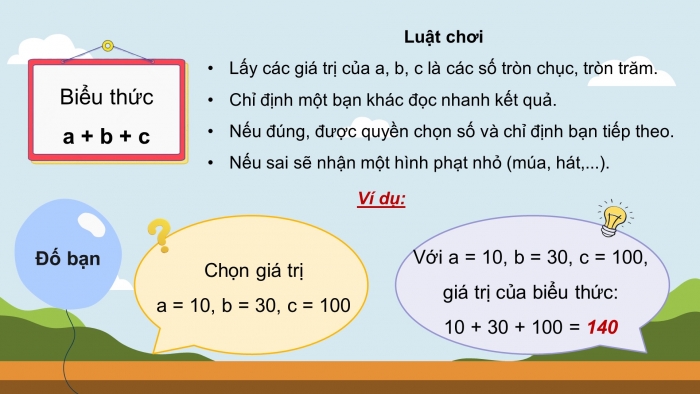 Giáo án powerpoint dạy thêm Toán 4 chân trời Bài 12: Biểu thức có chứa chữ (tiếp theo)