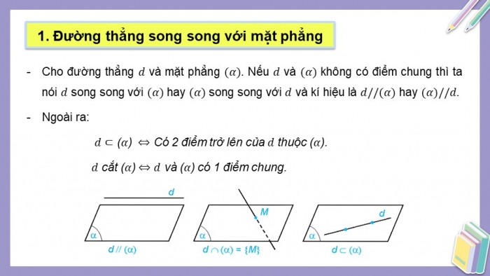 Giáo án powerpoint dạy thêm Toán 11 kết nối Bài 12: Đường thẳng và mặt phẳng song song