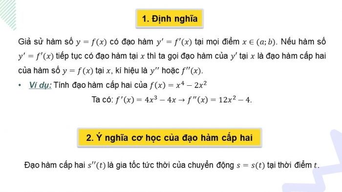 Giáo án powerpoint dạy thêm Toán 11 cánh diều Chương 7 Bài 3: Đạo hàm cấp hai