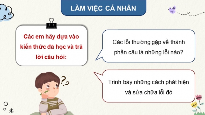 Giáo án powerpoint dạy thêm Ngữ văn 11 cánh diều Bài 4 TH tiếng Việt: Lỗi về thành phần câu và cách sửa