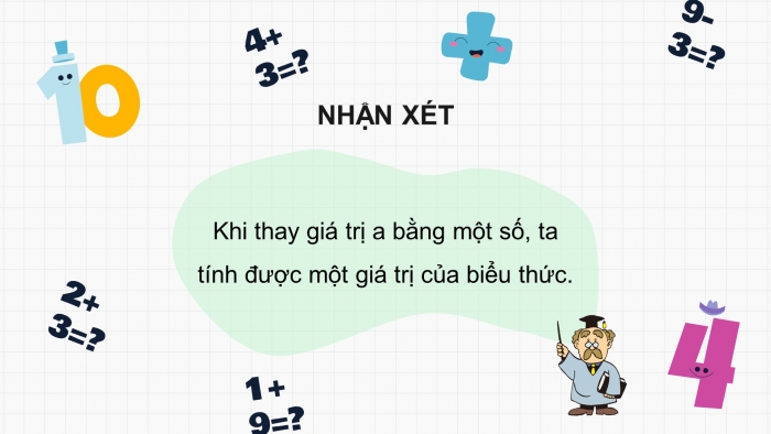 Giáo án powerpoint dạy thêm Toán 4 chân trời Bài 10: Biểu thức có chứa chữ