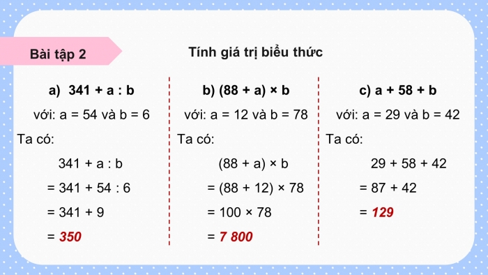 Giáo án powerpoint dạy thêm Toán 4 chân trời Bài 11: Biểu thức có chứa chữ (tiếp theo)