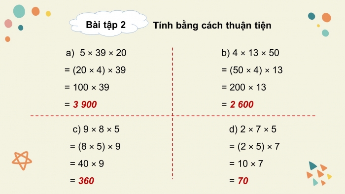 Giáo án powerpoint dạy thêm Toán 4 chân trời Bài 14: Tính chất giao hoán, tính chất kết hợp của phép nhân