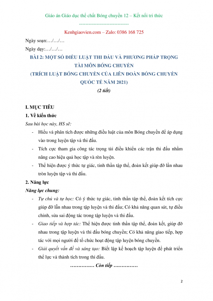 Thể dục 12 Bóng chuyền kết nối tri thức: Giáo án kì 1