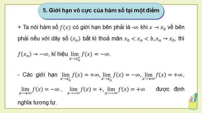 Giáo án powerpoint dạy thêm Toán 11 chân trời Chương 3 Bài 2: Giới hạn của hàm số