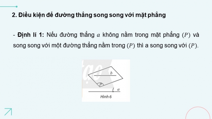 Giáo án powerpoint dạy thêm Toán 11 chân trời Chương 4 Bài 3: Đường thẳng và mặt phẳng song song