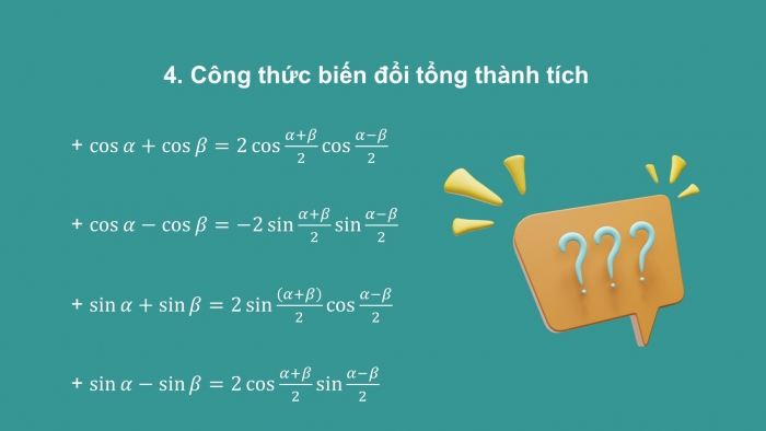 Giáo án powerpoint dạy thêm Toán 11 chân trời Chương 1 Bài 3: Các công thức lượng giác