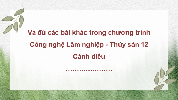 Công nghệ 12 Lâm nghiệp - Thủy sản cánh diều: Giáo án điện tử kì 1