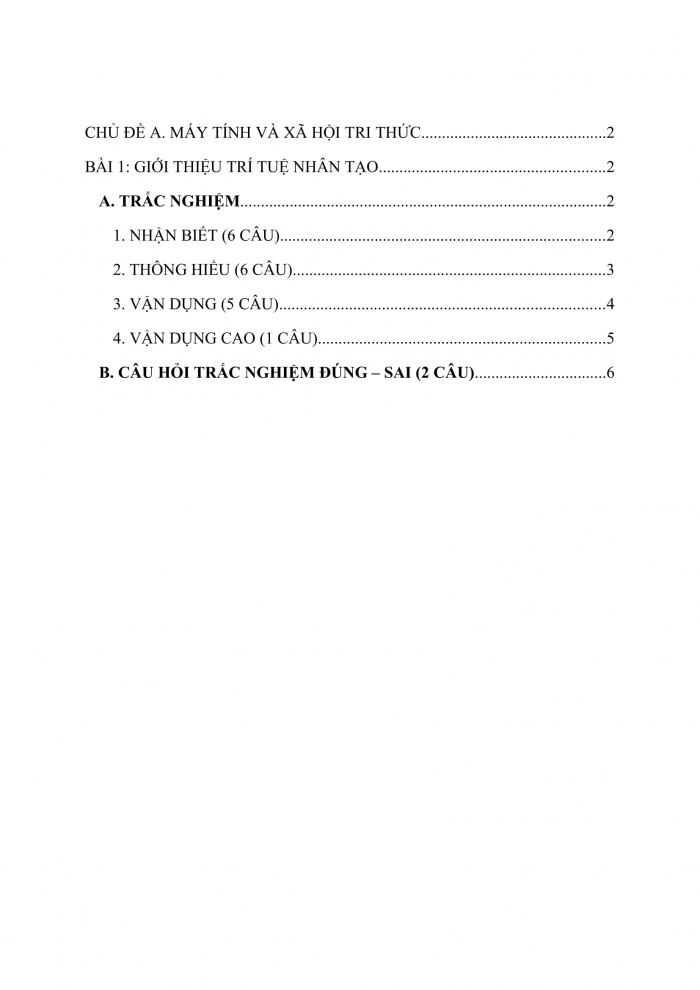 Trắc nghiệm Tin học 12 - Định hướng Khoa học máy tính chân trời sáng tạo