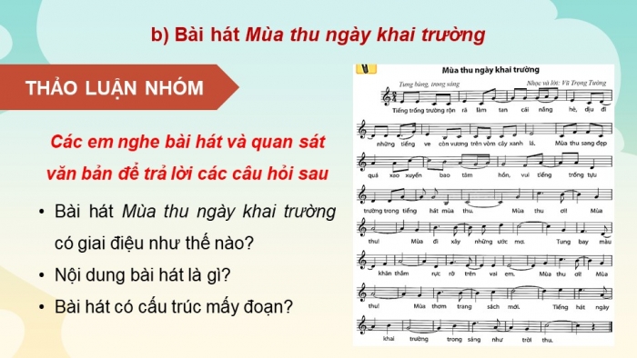 Giáo án điện tử Âm nhạc 9 chân trời Bài 1: Hát Mùa thu ngày khai trường, Nhạc cụ thể hiện tiết tấu