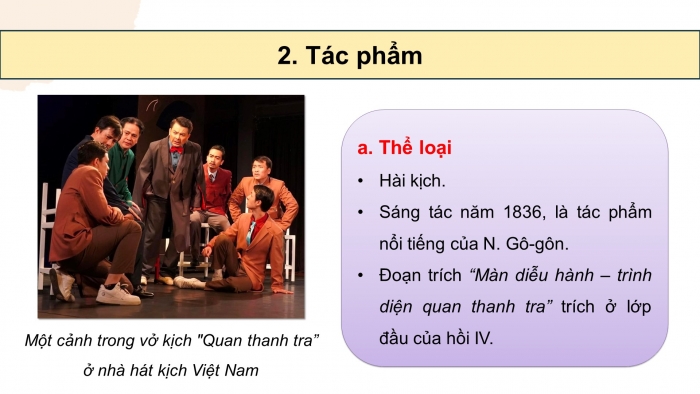 Giáo án PPT dạy thêm Ngữ văn 12 chân trời Bài 5: Màn diễu hành – trình diện quan thanh tra (N. Gô-gôn)