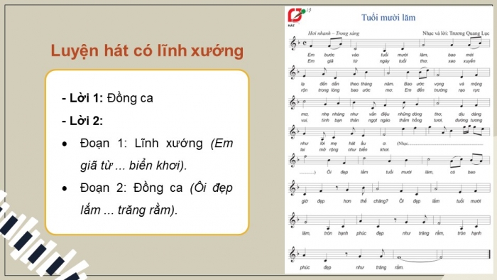 Giáo án điện tử Âm nhạc 9 cánh diều Bài 1 Tiết 2: Ôn tập bài hát Tuổi mười lăm, Một số thể loại nhạc đàn, Trải nghiệm và khám phá Chia sẻ thông tin và cảm nhận về một tác phẩm nhạc đàn