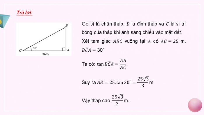 Giáo án PPT dạy thêm Toán 9 Cánh diều Bài 3: Ứng dụng của tỉ số lượng giác của góc nhọn