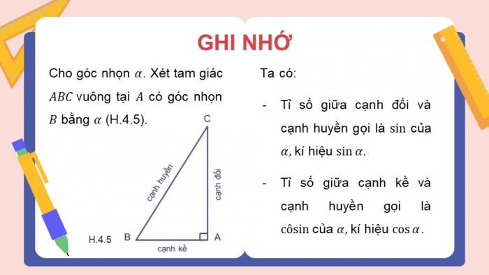 Giáo án điện tử Toán 9 kết nối Bài 11: Tỉ số lượng giác của góc nhọn