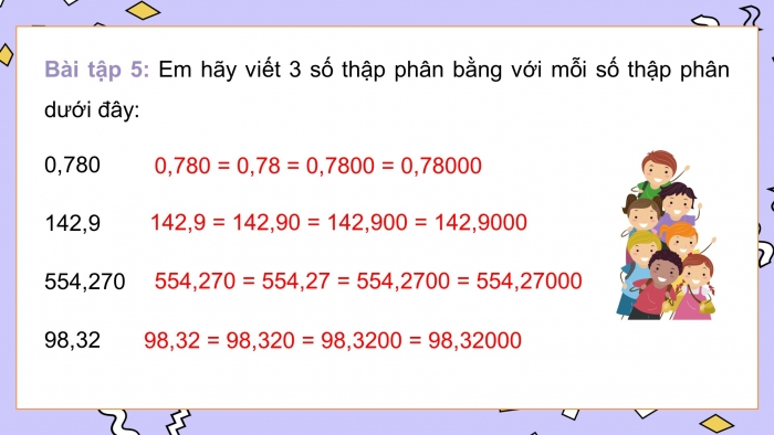 Giáo án PPT dạy thêm Toán 5 Cánh diều bài 17: Số thập phân bằng nhau