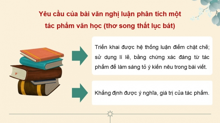 Giáo án PPT dạy thêm Ngữ văn 9 Kết nối bài 2: Viết bài văn nghị luận phân tích một tác phẩm văn học (thơ song thất lục bát)