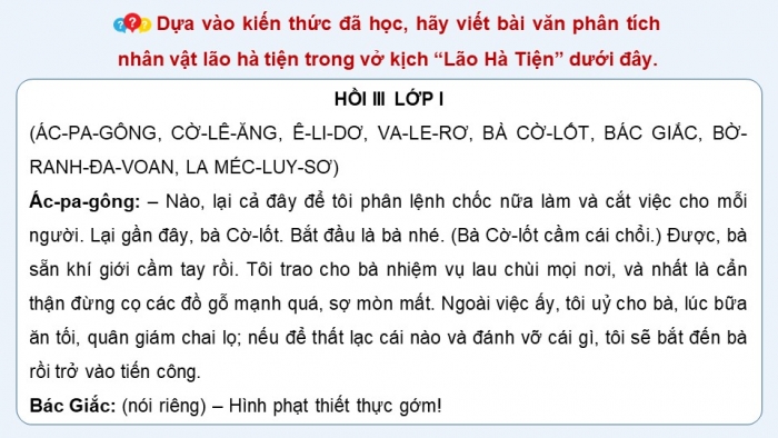 Giáo án PPT dạy thêm Ngữ văn 9 Kết nối bài 5: Viết bài văn nghị luận phân tích một tác phẩm văn học (kịch)