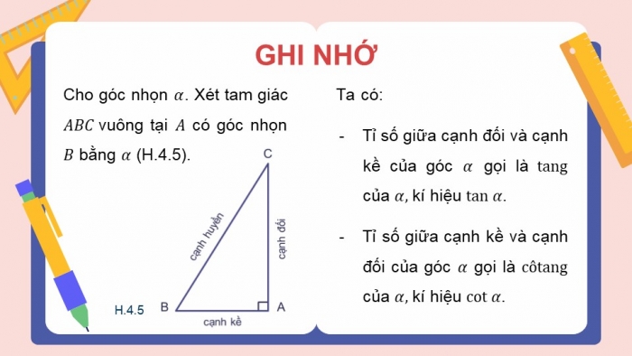 Giáo án điện tử Toán 9 kết nối Bài 11: Tỉ số lượng giác của góc nhọn