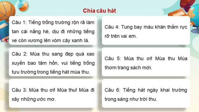 Giáo án điện tử Âm nhạc 9 chân trời Bài 1: Hát Mùa thu ngày khai trường, Nhạc cụ thể hiện tiết tấu