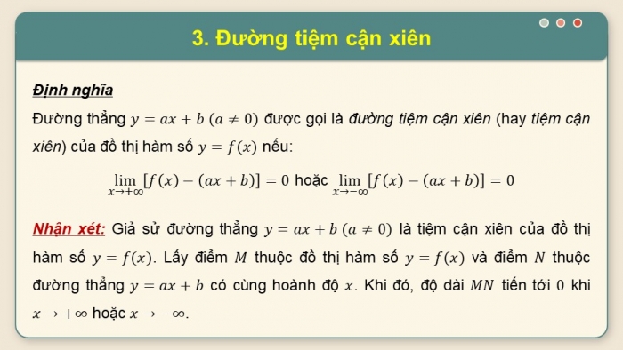 Giáo án PPT dạy thêm Toán 12 cánh diều Bài 3: Đường tiệm cận của đồ thị hàm số