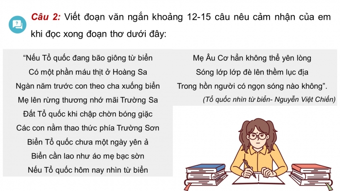 Giáo án PPT dạy thêm Ngữ văn 9 Cánh diều bài 7: Tập làm thơ tám chữ, Viết đoạn văn ghi lại cảm nghĩ về một bài thơ tám chữ