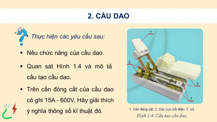 Giáo án điện tử Công nghệ 9 Lắp đặt mạng điện trong nhà Cánh diều Bài 1: Thiết bị đóng cắt và lấy điện trong gia đình