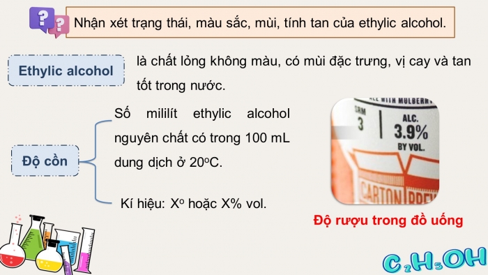 Giáo án điện tử KHTN 9 kết nối - Phân môn Hoá học Bài 26: Ethylic alcohol