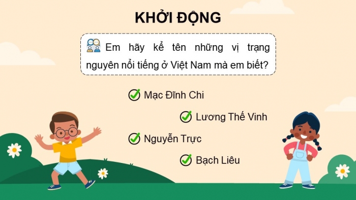 Giáo án PPT dạy thêm Tiếng Việt 5 chân trời bài 1: Bài đọc Trạng nguyên nhỏ tuổi. Luyện tập về từ đa nghĩa. Luyện tập lập dàn ý cho bài văn tả phong cảnh