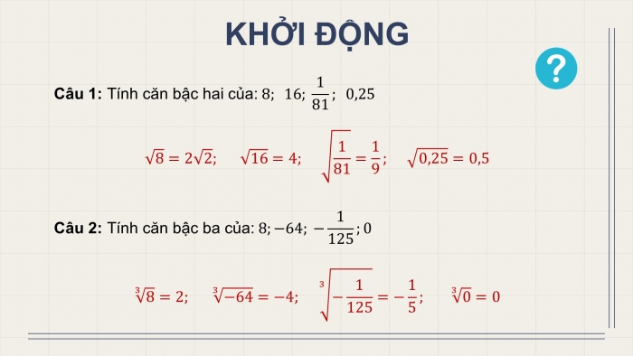 Giáo án PPT dạy thêm Toán 9 Cánh diều Bài 1: Căn bậc hai và căn bậc ba của số thực