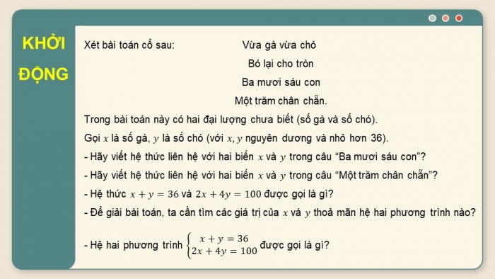 Giáo án PPT dạy thêm Toán 9 Cánh diều Bài 2: Phương trình bậc nhất hai ẩn. Hệ hai phương trình bậc nhất hai ẩn