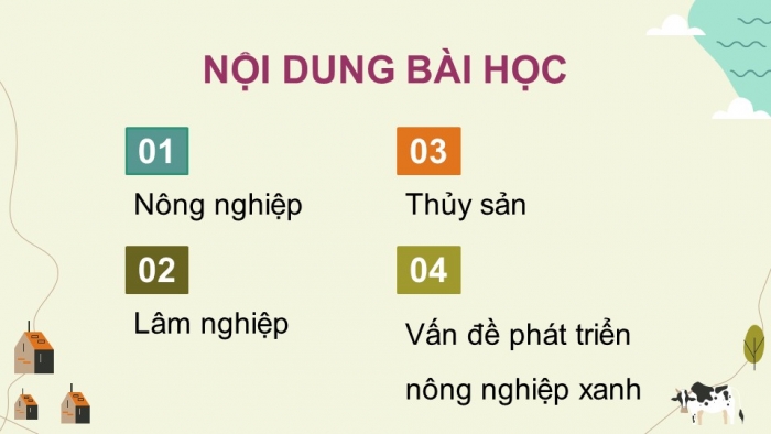 Giáo án điện tử Địa lí 9 chân trời Bài 4: Nông nghiệp, lâm nghiệp, thủy sản (bổ sung)