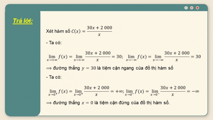 Giáo án PPT dạy thêm Toán 12 cánh diều Bài 3: Đường tiệm cận của đồ thị hàm số