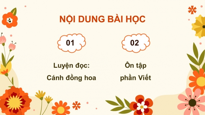 Giáo án PPT dạy thêm Tiếng Việt 5 Kết nối bài 2: Bài đọc Cánh đồng hoa. Tìm hiểu cách viết bài văn kể chuyện sáng tạo (tiếp theo)