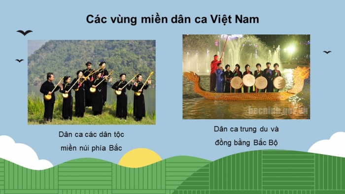 Giáo án điện tử Âm nhạc 9 cánh diều Bài 3 Tiết 1: Hát bài Quê hương thanh bình, Trải nghiệm và khám phá Sưu tầm một ca khúc mới sáng tác mang âm hưởng dân ca Việt Nam