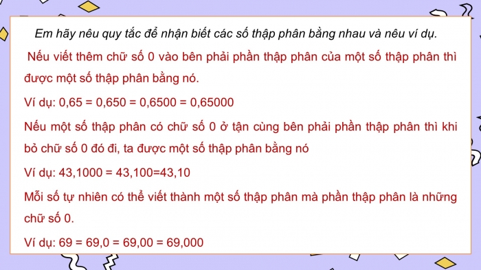 Giáo án PPT dạy thêm Toán 5 Cánh diều bài 17: Số thập phân bằng nhau