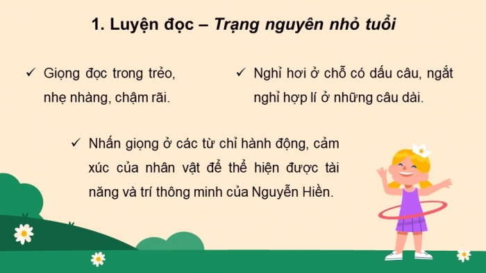 Giáo án PPT dạy thêm Tiếng Việt 5 chân trời bài 1: Bài đọc Trạng nguyên nhỏ tuổi. Luyện tập về từ đa nghĩa. Luyện tập lập dàn ý cho bài văn tả phong cảnh