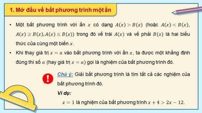 Giáo án PPT dạy thêm Toán 9 Cánh diều Bài 2: Bất phương trình bậc nhất một ẩn