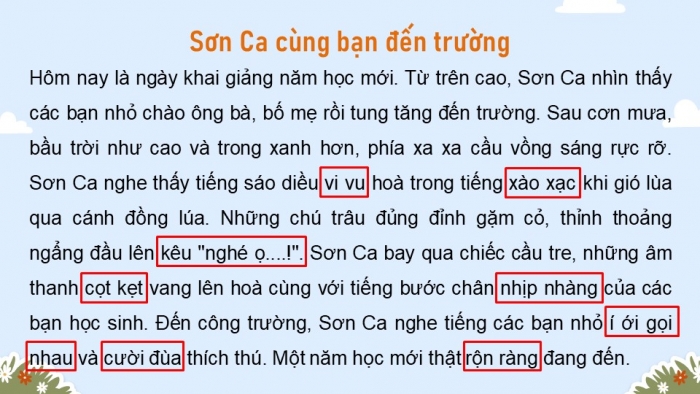 Giáo án điện tử Âm nhạc 5 chân trời Tiết 1: Khám phá Câu chuyện Sơn Ca cùng bạn đến trường, Hát Đường đến trường vui lắm!