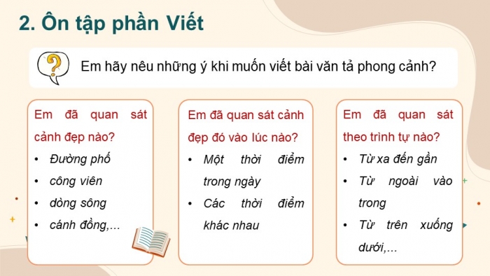 Giáo án PPT dạy thêm Tiếng Việt 5 chân trời bài 2: Bài đọc Quà tặng mùa hè. Quan sát, tìm ý cho bài văn tả phong cảnh