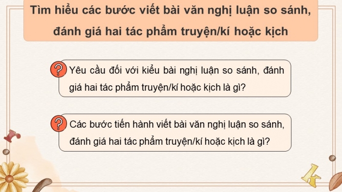 Giáo án PPT dạy thêm Ngữ văn 12 chân trời Bài 3: Viết bài văn nghị luận so sánh, đánh giá hai tác phẩm truyện/ kí hoặc kịch