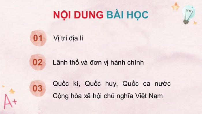 Giáo án điện tử Lịch sử và Địa lí 5 kết nối Bài 1: Vị trí địa lí, lãnh thổ, đơn vị hành chính, Quốc kì, Quốc huy, Quốc ca