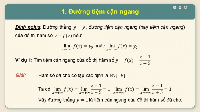 Giáo án PPT dạy thêm Toán 12 cánh diều Bài 3: Đường tiệm cận của đồ thị hàm số